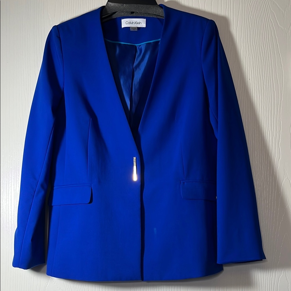 Calvin Klein Blue Blazer Modern Collarless Design